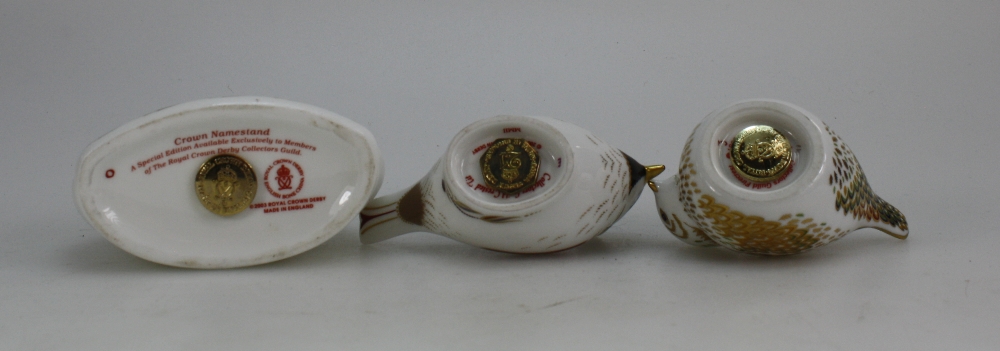 Royal Crown Derby Paperweights Crown name stand, Fire crest Bird and Gold Crested Tit, - Image 2 of 2