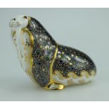 Royal Crown Derby paperweight Walrus with gold stopper (gold & black colour way)