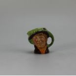 Royal Doulton Rare Miniature Character Jug Pearly girl with green feather hat in brown colour way