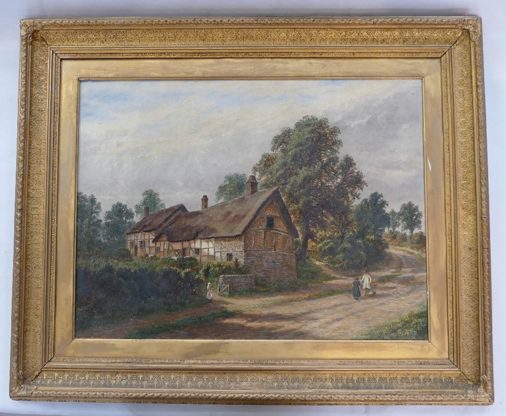 Robert Mann Oil on Canvas rural scene of Anne Hathaways Cottage