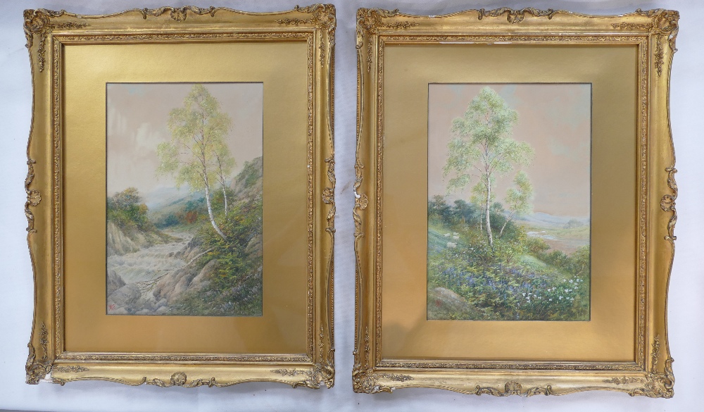 John McWhirter Pair Victorian Framed Oil on Board Landscape scene titled Spring In The Trossachs,