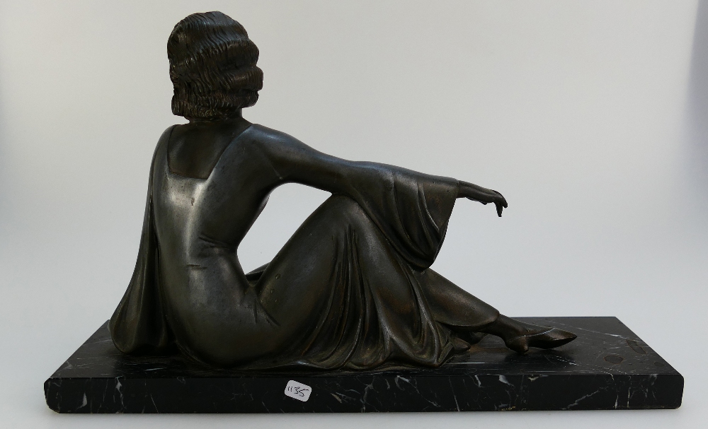 20th Century Spelter figure of a seated lady in the art deco style height 21cm - Image 2 of 2