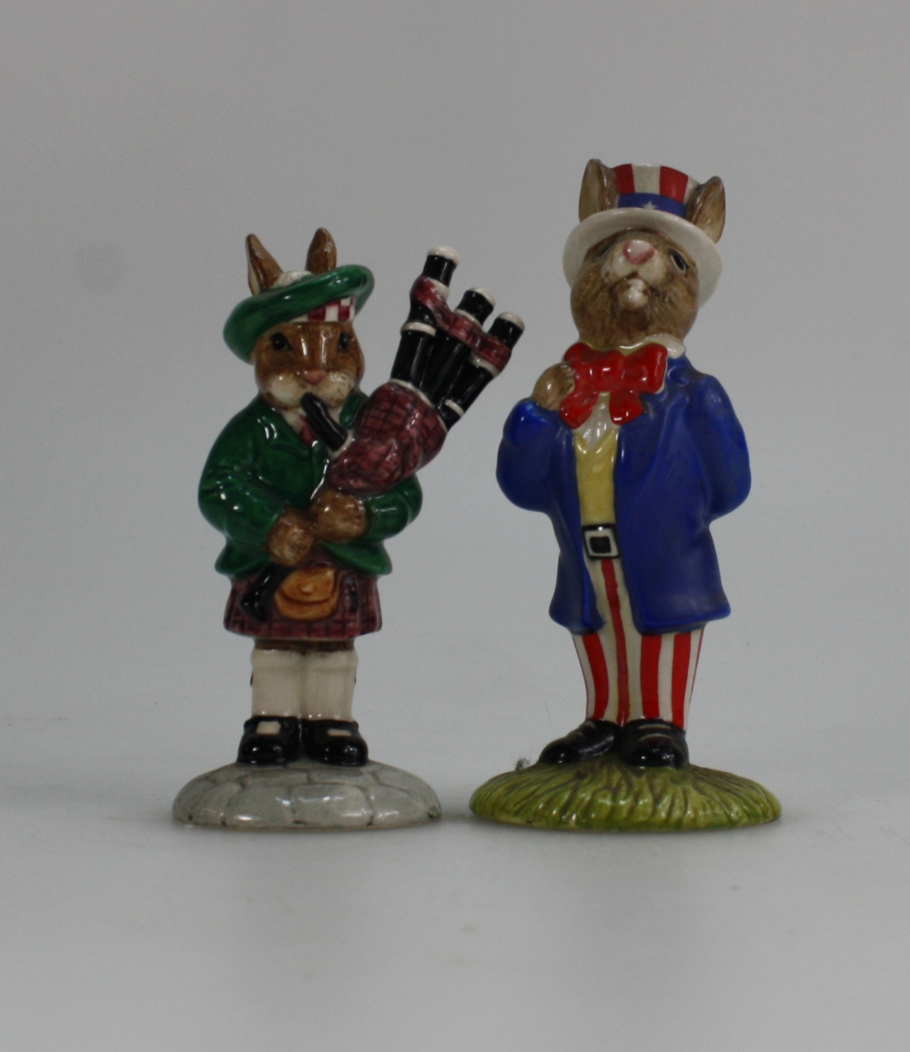 Royal Doulton Bunnykins figures Piper DB191 and Uncle Sam DB50 (2)