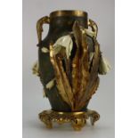 19th Century two handled gilded vase embossed with flower & leaf decoration,