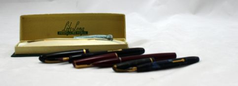 Rolled gold Life-long propelling pencil and fountain pens by Conway Stewart,
