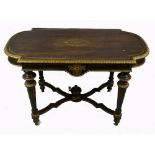 19th Century French Walnut Brass inlaid Writing Table, ormolu mounts with D shaped ends,