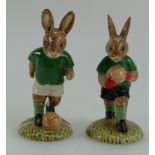 Royal Doulton pair Bunnykins figures Footballer DB117 and Goalkeeper DB116,