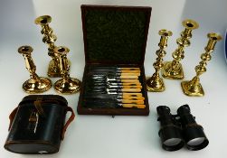 A collection of 19th Century brass candlesticks,