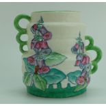 Charlotte Rhead Crown Ducal two handled Art deco vase in the Foxglove design 4953, height 14.