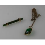 18ct Emerald pendant and necklace and Jade bar brooch (2).