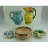 A collection of Charlotte Rhead items to include Bursley Ware pot TL14, round box & cover TL14,