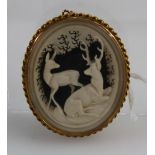 Victorian 9ct gold mourning brooch with carved ivory panel of highland cattle, height 4.