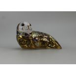 Royal Crown Derby paperweight of Harbour Seal with gold stopper,