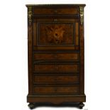 French 19th Century Marquetry Escritoire with brass Ormolu mounts (marble top missing)