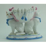 19th Century French Ceramic Group in the form of to seated cats with bowl attached to back