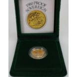 Royal Mint 1980 proof Sovereign in case with paperwork