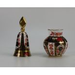 Royal Crown Derby candle snuffer and small vase in the Old Imari design 1128,