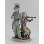 Lladro figure group of a a clown playing the fiddle and another with horn "Circus Concert",
