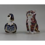 Royal Crown Derby paperweight seated Kitten and Sitting Duckling,