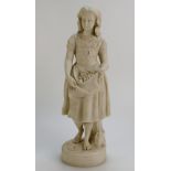 Copeland parian figure of girl holding flowers in her apron,