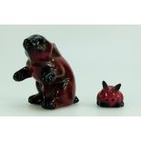 Bernard Moore Flambe model of a seated rabbit together with similar smaller item (2)