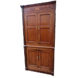 Georgian Oak inlaid four door freestanding corner cupboard 76cm deep and 215cm tall