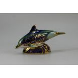 Royal Crown Derby paperweight of Baby Dolphin with gold stopper,
