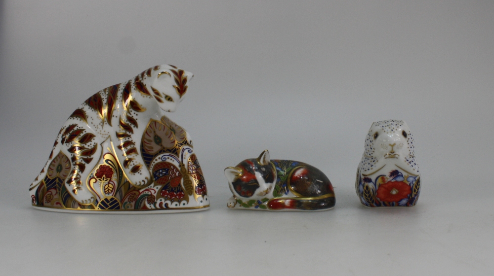 Royal Crown Derby Paperweights Bengal Tiger Cub, Catnip Kitten and Poppy Mouse,