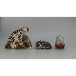 Royal Crown Derby Paperweights Bengal Tiger Cub, Catnip Kitten and Poppy Mouse,