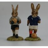 Royal Doulton pair Bunnykins figures Footballer DB123 and Goalkeeper DB122,