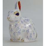 Royal Crown Derby paperweight of Snowy Rabbit with gold stopper,