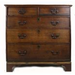 Georgian oak chest of drawers, two small and three long oak lined drawers,