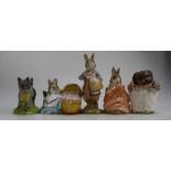 Royal Albert Beatrix Potter figures Poorly Peter Rabbit, Peter with postbag, Mrs Tiggywinkle,