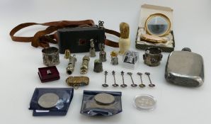 An interesting collection of items to include Kodak camera in leather case, policeman's whistles,