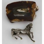 Silver model of a horse mounted on polished stone base, hall marked Birmingham 1902,