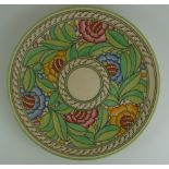 Charlotte Rhead Crown Ducal wall charger in the Tudor Rose design 4491, diameter 32.