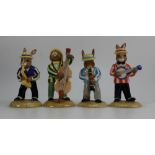 Royal Doulton Bunnykins figures Saxophone Player DB186, Double Bass Player DB185,