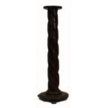 Victorian Mahogany Torchere stand, with twisted wood stem & brass feet,