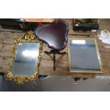 Two Gold framed wall mirrors together with modern occasional table.