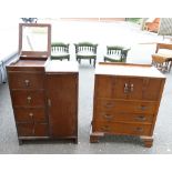 Oak storage cabinet with a single door compartment alongside 4 drawers with a retractable dressing