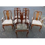 Set of 7 walnut Queen Anne dining chairs with 3 carvers (7)