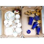 A collection of pottery to include Crown Devon blue and gold pottery set, H&K pair of vases,