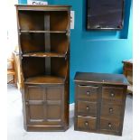 Large oak corner cupboard and storage cabinet with 6 small drawers (2)