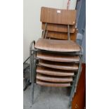 Remploy school stacking metal framed chairs with ply panel seat X6