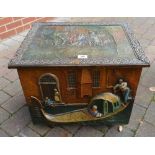 20th Century decorated copper embossed coal box, with images of Venice to all panels.