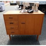 Teak Sewing cabinet with integral singer 315 sewing machine.