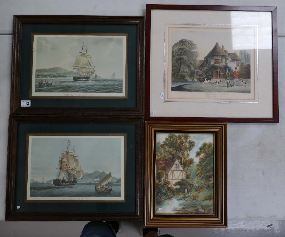 A collection of framed prints to include