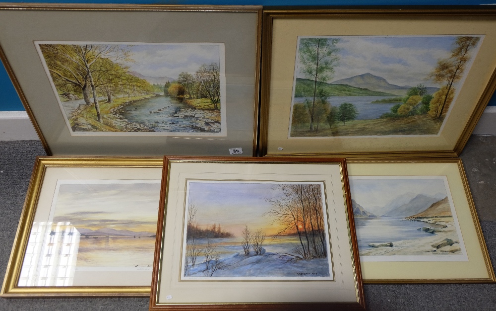 A collection of 5 landscape watercolours