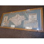 FRamed southern railway Island IOW and mainland connections map originally mounted inside a carriage