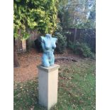 Contemporary Bronze sculpture nude female Torso signed 25" high mounted on stone plinth